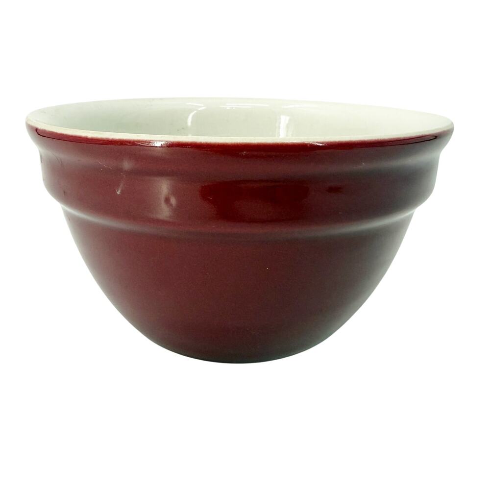 vintage maroon Hall pottery #1094 Mixing Bowl white interior 6.75" diameter